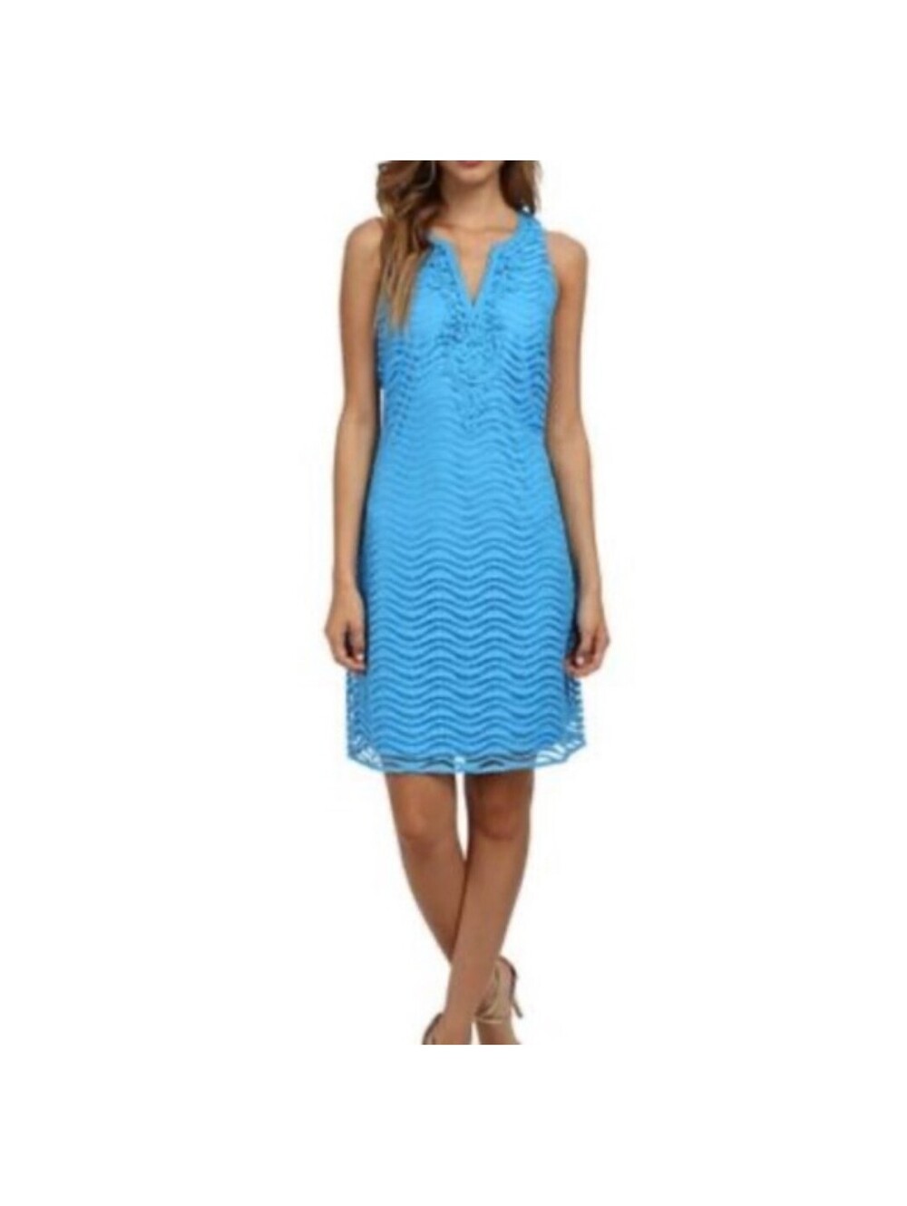 Lilly Pulitzer Shift Dress Women's S Aqua Blue Lace Geometric V-Neck Sleeveless